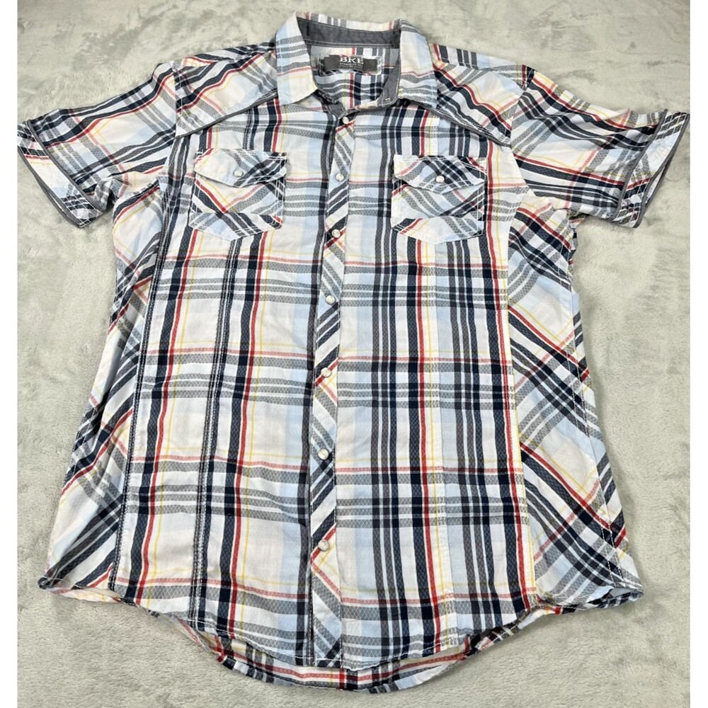 BKE Mens XL Short Sleeve Plaid Shirt w/Pearl Snaps  Western Style Standard Fit